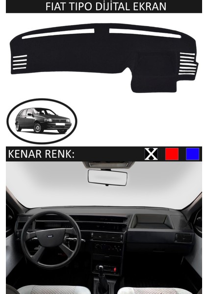 Fiat Tipo Dijital Ekran Için Uygun Torpido Koruma Halısı Siyah Kenar Renk Siyah