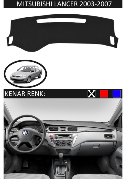 Mitsubishi Lancer 2003-2007 Için Uygun Torpido Koruma Halısı Siyah Kenar Renk Siyah