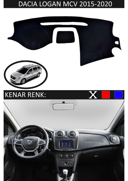Dacia Logan Mcv 2015-2020 Için Uygun Torpido Koruma Halısı Siyah Kenar Renk Siyah