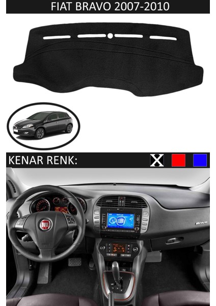 Fiat Bravo 2007-2010 Modelleri Için Uygun Torpido Koruma Halısı Siyah Kenar Renk Siyah