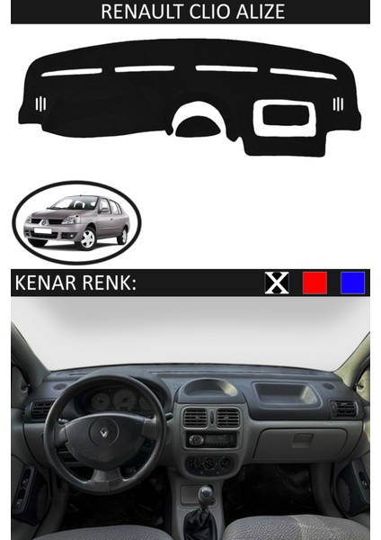 Renault Clio Alize Için Uygun Torpido Koruma Halısı Siyah Kenar Renk Siyah