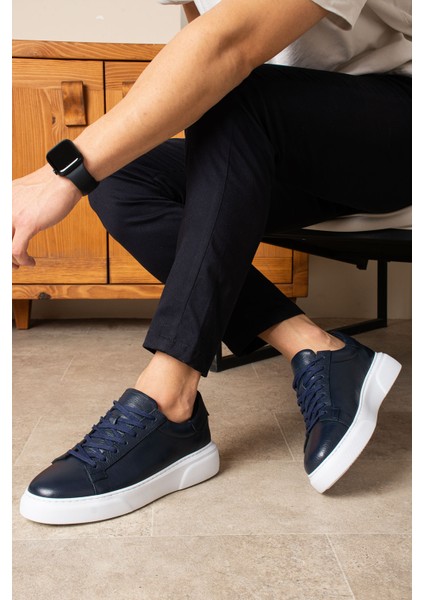 Tommy Erkek Deri Sneakers Ayakkabı Lacivert
