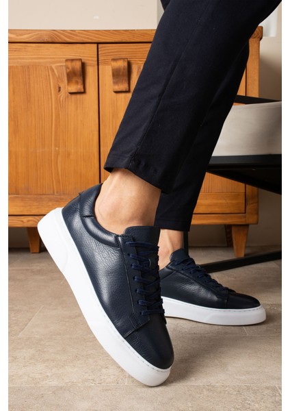 Tommy Erkek Deri Sneakers Ayakkabı Lacivert