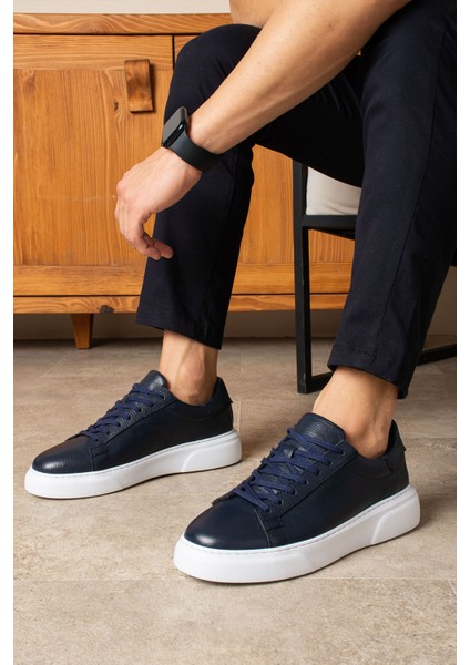 Tommy Erkek Deri Sneakers Ayakkabı Lacivert
