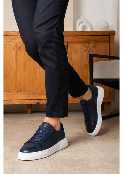 Tommy Erkek Deri Sneakers Ayakkabı Lacivert