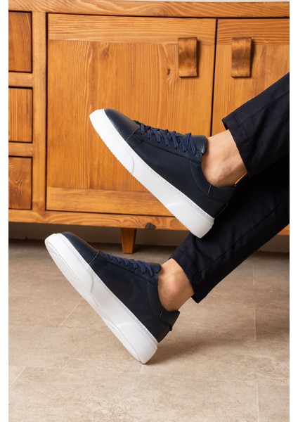 Tommy Erkek Deri Sneakers Ayakkabı Lacivert