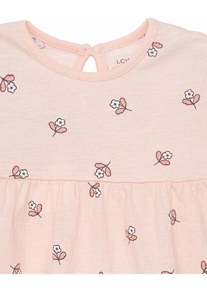 Pembe Bisiklet Yaka Kısa Kollu Çiçek Desenli Kız Bebek Çıtçıtlı Body