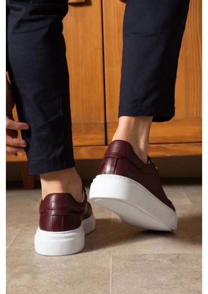 Tommy Erkek Deri Sneaker Ayakkabı Bordo