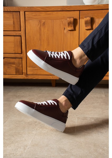 Tommy Erkek Deri Sneaker Ayakkabı Bordo modelleri