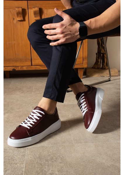 Tommy Erkek Deri Sneaker Ayakkabı Bordo indirimleri