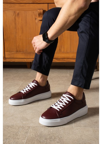 Tommy Erkek Deri Sneaker Ayakkabı Bordo
