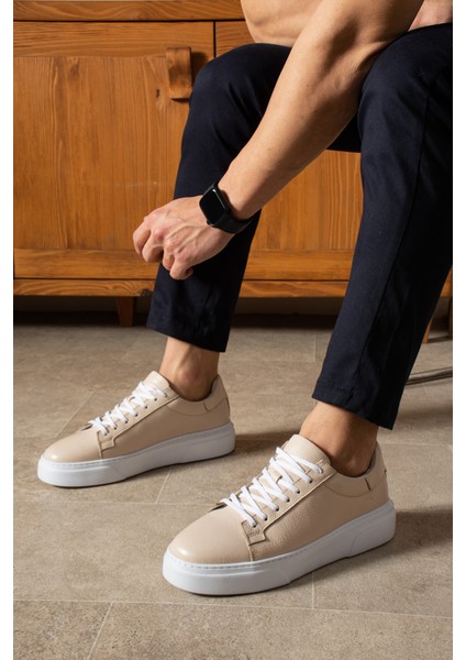 Tommy Erkek Deri Sneaker Ayakkabı Bej