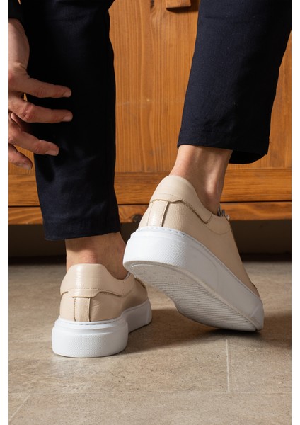 Tommy Erkek Deri Sneaker Ayakkabı Bej