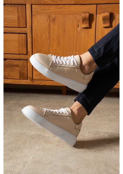 Tommy Erkek Deri Sneaker Ayakkabı Bej