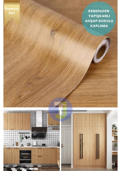 Kendinden Yapışkanlı Dokulu Ahşap Görünümlü Premium Mutfak Duvar Dolap Kaplama 60CMX300CM Koyu Renk Ahşap