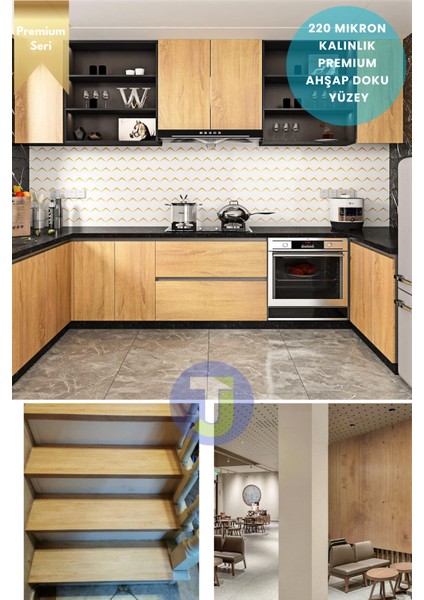 Kendinden Yapışkanlı Dokulu Ahşap Görünümlü Premium Mutfak Duvar Dolap Kaplama 60CMX100CM Koyu Renk Ahşap indirimleri
