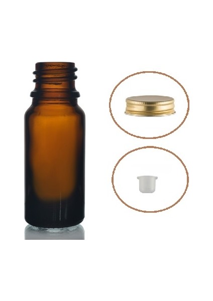 10 ml Kahverengi Şişe Sarı Metal Düz Kapaklı, 12 Adet, Cam Şişe, Kozmetik Şişesi