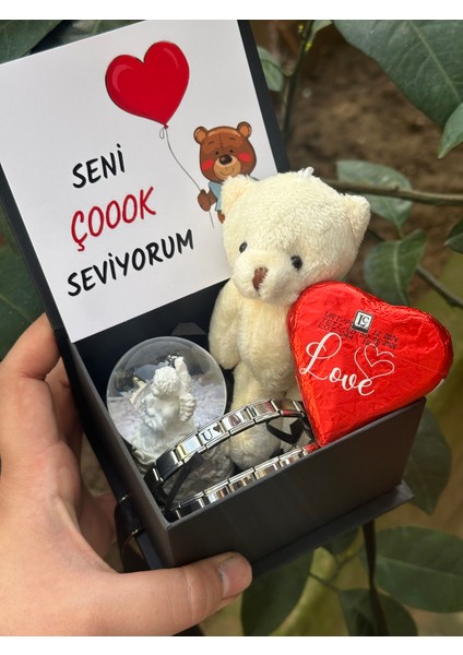 Sevgililer Günü Özel Hediye Kutusunda Melek Kar Küresi Çift Bileklik Ayıcık Anahtarlık Kutu Hediye modelleri