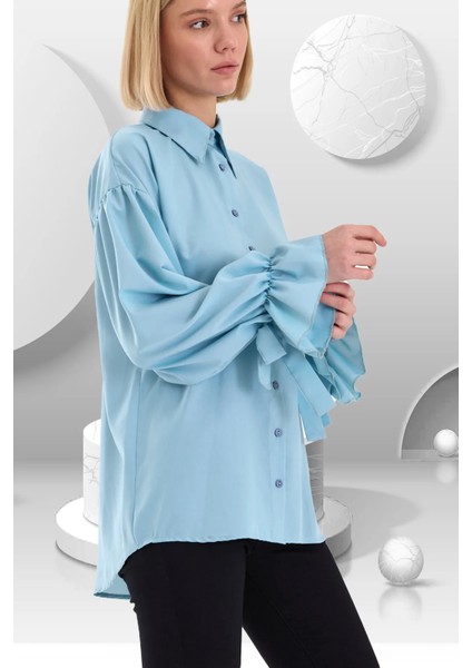 Oversize Büzgü Detaylı Saten Bluz modelleri