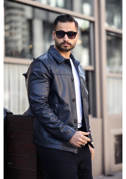 Klasik Yaka Siyah Erkek Deri Ceket fiyatları