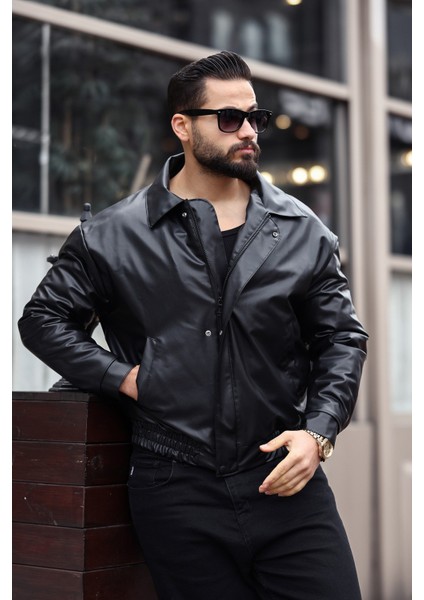 Vintage Erkek Siyah Deri Ceket