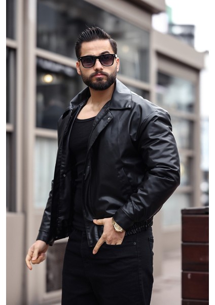 Vintage Erkek Siyah Deri Ceket modelleri