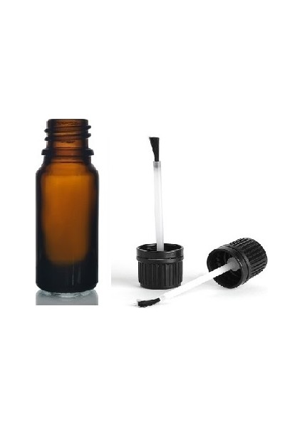 10 ml Kahverengi Cam Şişe Fırça Kapaklı, 12 Adet