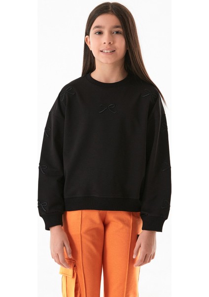 Fiyonk Nakışlı Beli Lastikli Kız Çocuk Sweatshirt