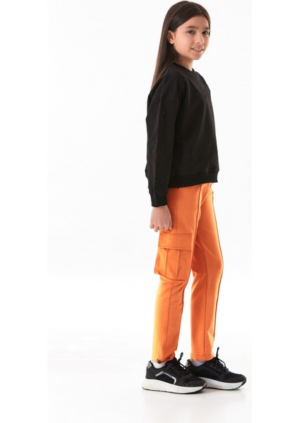 Fiyonk Nakışlı Beli Lastikli Kız Çocuk Sweatshirt