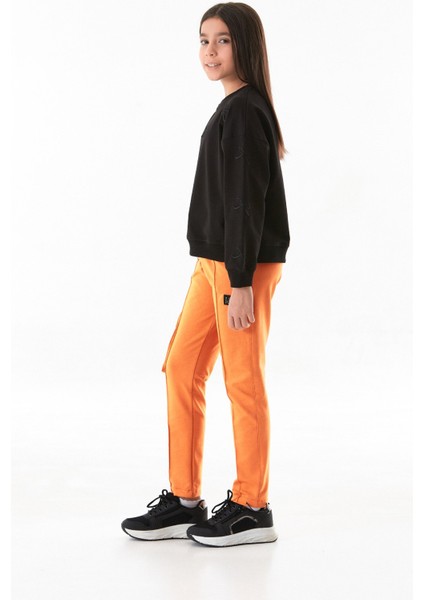Fiyonk Nakışlı Beli Lastikli Kız Çocuk Sweatshirt