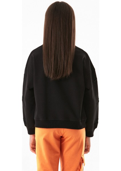 Fiyonk Nakışlı Beli Lastikli Kız Çocuk Sweatshirt