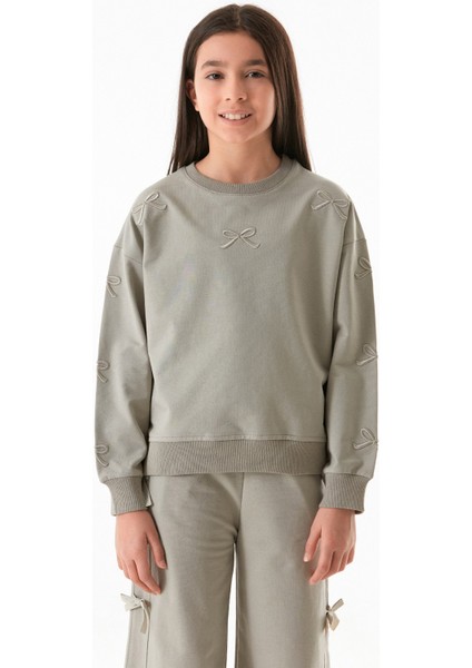 Fiyonk Nakışlı Beli Lastikli Kız Çocuk Sweatshirt