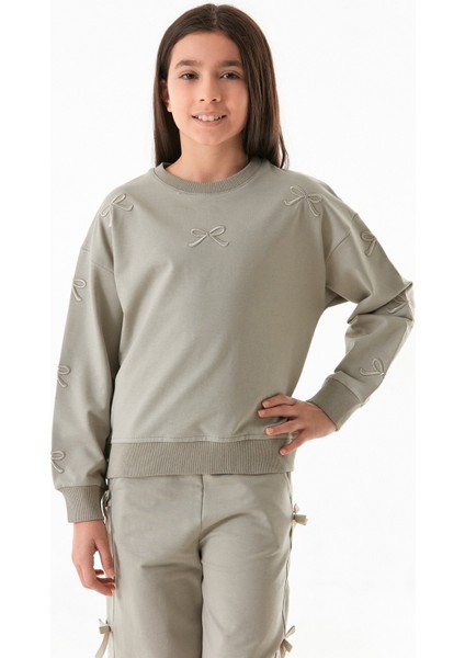 Fiyonk Nakışlı Beli Lastikli Kız Çocuk Sweatshirt