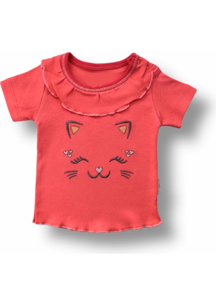 6-9 9-12 12-18 Ay Vip Kedi Baskılı Bandanalı Kısa Kollu Sweat 3lü Kız Bebek Takımı fiyatları