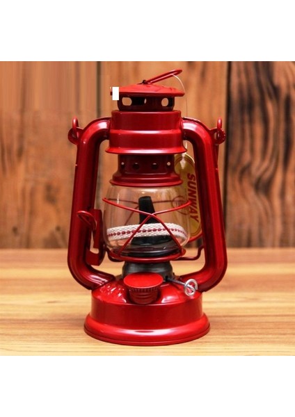 Vıp 18 cm Metal Gemici Feneri Kırmızı Gaz Lambası Kırmızı Gemici Feneri Kamp Lambası Çadır Lambası