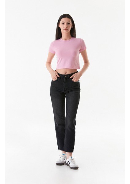 Basic Bisiklet Yaka Crop Tişört modelleri