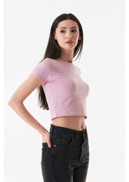 Basic Bisiklet Yaka Crop Tişört fırsatları