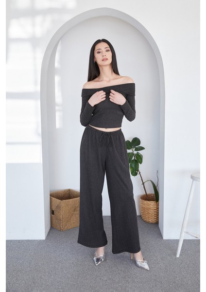 Beli Lastikli Bürümcük Kumaş Palazzo Pantolon