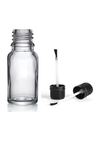 10 ml Şeffaf Cam Şişe Fırça Kapaklı, 24 Adet