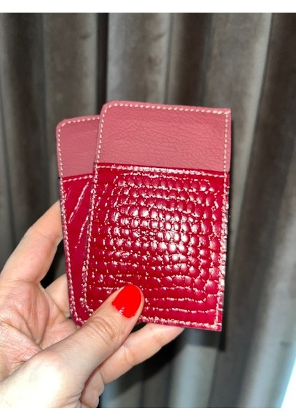 - W Model Bordo Kroko & Mat Bordo Deri Kartlık Cüzdan Kartlık