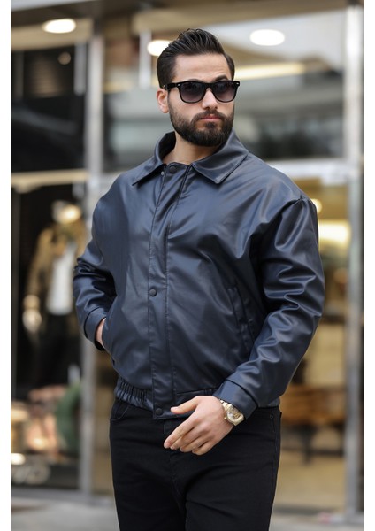 Vintage Oversize Erkek Siyah Deri Ceket