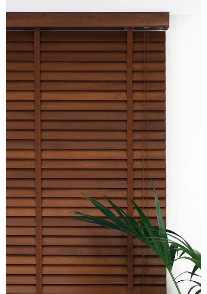 Wooden Blinds %100 Doğal Ahşap Jaluzi Perde 50MM,ALÜMINYUM Kasalı Yüksek Kaliteli-Walnut Brown/ceviz