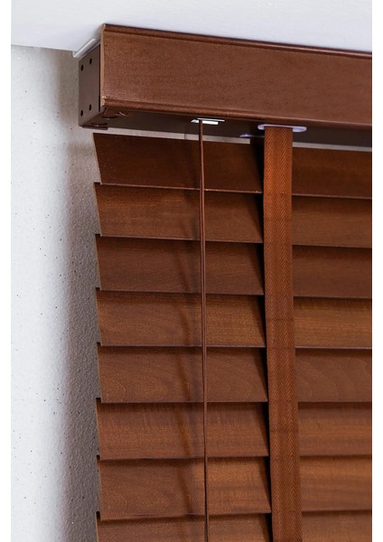 Wooden Blinds %100 Doğal Ahşap Jaluzi Perde 50MM,ALÜMINYUM Kasalı Yüksek Kaliteli-Walnut Brown/ceviz