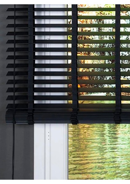 Wooden Blinds %100 Doğal Ahşap Jaluzi Perde 50MM,ALÜMINYUM Kasalı Yüksek Kaliteli- Siyah Kurdelalı fiyatları
