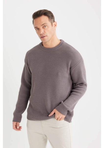 Oversize Geniş Kalıp Bisiklet Yaka Triko Kazak B9718AX24WN