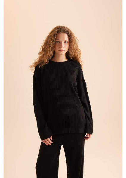 Relax Fit 2'li Takım Triko Bisiklet Yaka Kazak Geniş Paça Pantolon D5232AXNS modelleri