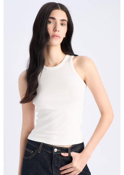 Slim Fit Dar Kesim Halter Yaka Fitilli Kaşkorse Atlet E7019AX25SP