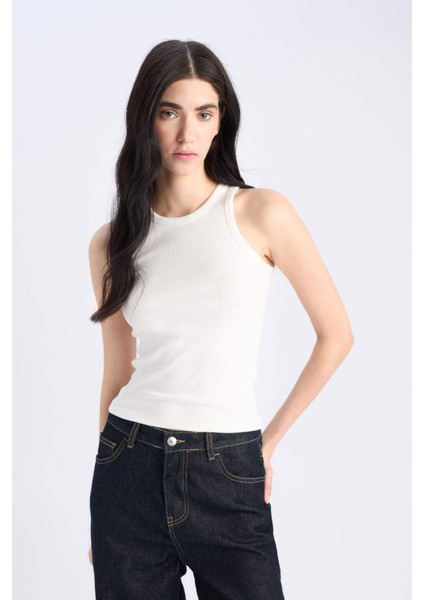 Slim Fit Dar Kesim Halter Yaka Fitilli Kaşkorse Atlet E7019AX25SP