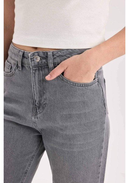 Straight Fit Yüksek Bel Bilek Boy Jean Yıkamalı Pantolon E3416AXNS