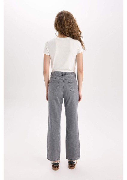 Straight Fit Yüksek Bel Bilek Boy Jean Yıkamalı Pantolon E3416AXNS
